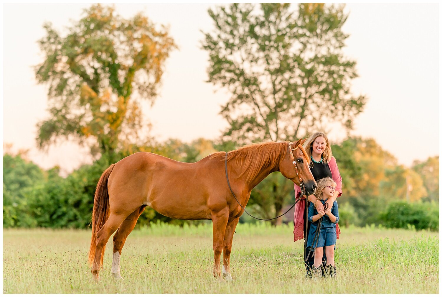  mother daughter portrait session with senior AQHA mare and miniature horse gelding. horse and rider photos in Westfield, Indiana 